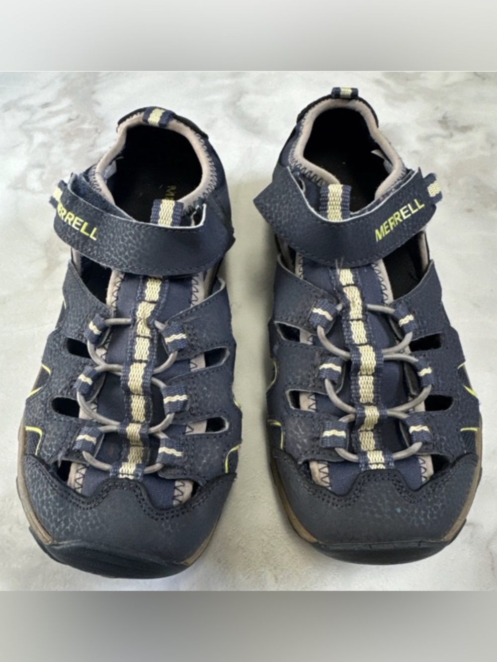 Merrell Hydro H2O Hiker Sandals Youth Boys Size 4 Blue Hiking Leather Shoes - Picture 2 of 8